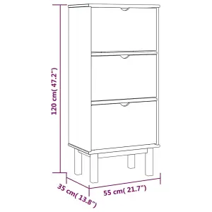 Berkfield Shoe Cabinet OTTA with 3 Drawers Brown&White Solid Wood Pine