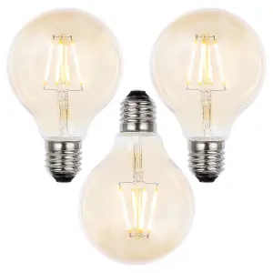 Litecraft E27 4W Pack of 3 Gold Tint Warm White Vintage Filament Globe LED Light Bulbs