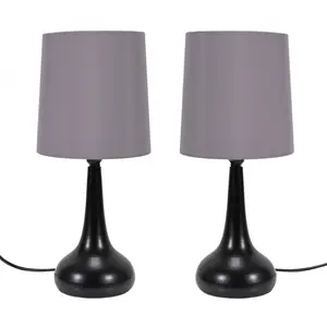 Riorita Pair of Chrome Touch Table Lamps with Fabric Shade and LED Bulbs Matt Black / Grey / No