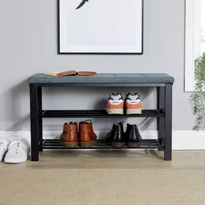 Home Source Sleaford Grey Linen Upholstered Metal Shoe Bench