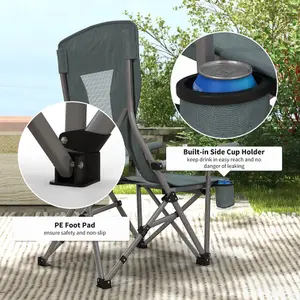 Outsunny Folding Camping Chair High Back Camping Fishing Chair w/ Cup Holder