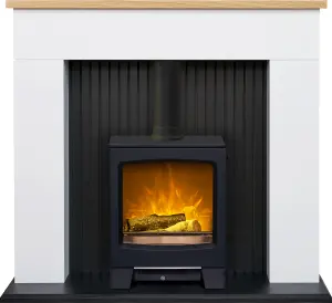 Adam Innsbruck Stove Fireplace in Pure White with Lunar Electric Stove in Charcoal Grey, 45 Inch