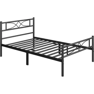 Yaheetech Black 3ft Single Metal Bed Frame with Curved Design Headboard and Footboard