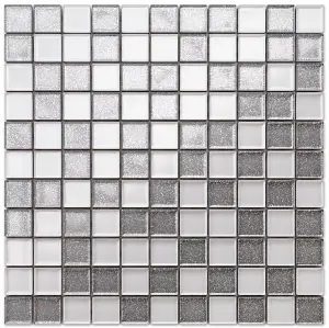 Glass mosaic on mesh for bathroom or kitchen 300mm x 300mm - Silver White