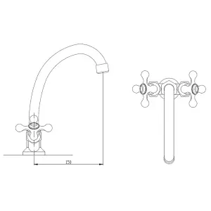 Invena Cross Head Kitchen Sink Faucet Mono Tap Deck Mounted Two Handles