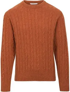 House Of Bruar Men's Lambswool Cable Knit Crew Neck Jumper - Warm Ginger