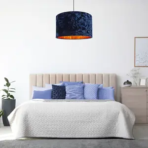 Modern Navy Blue Crushed Velvet 20 Floor/Pendant Lampshade with Copper Inner