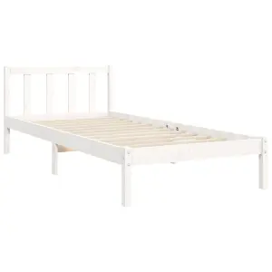 Berkfield Bed Frame with Headboard White Single Solid Wood