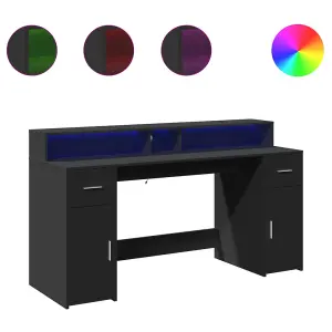 Berkfield Desk with LED Lights Black 160x55x91 cm Engineered Wood