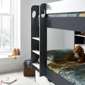 Olly Grey and White Storage Bunk Bed Without Drawer With Memory Foam Mattresses