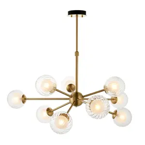 Luminosa Rome Multi Arm Glass Pendant Ceiling Lamp, Satin Brass Plate, Glass