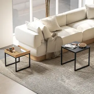 HOMCOM Modern Coffee Table Set Square Nest of Tables for Small Space Black