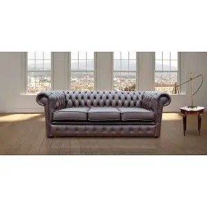 Chesterfield London 3 Seater Antique Brown Leather Sofa In Classic Style