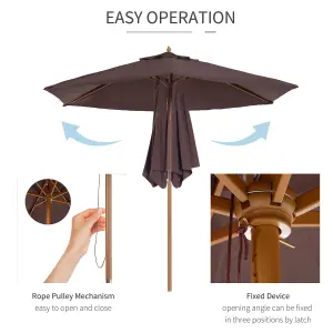 Outsunny 2.5m Wood Garden Parasol Sun Shade Patio Outdoor Wooden Umbrella Canopy