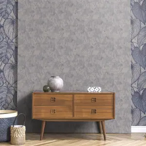 Galerie Julie Feels Home Blue Shimmery Plain Texture Wallpaper Roll