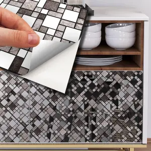 Walplus Metallic Silver Grey Stone Mosaic Metallic Tile Stickers Multipack 120Pcs