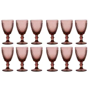 Set of 12 Vintage Luxury Red Diamond Embossed Drinking Wine Glass Wine Goblets 270ml