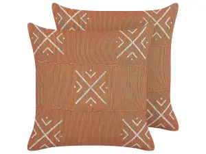 Set of 2 Cushions VITIS Cotton 45 x 45 cm Geometric Block-Printing Orange