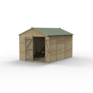 Forest Garden Beckwood Shiplap 12x8 ft Apex Natural timber Wooden Pressure treated 2 door Shed with floor - Assembly service included