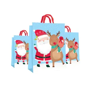 3x Jumbo Christmas Gift Bag Woven Cute Santa & Reindeer Gift Sack Tote Bag 67cm