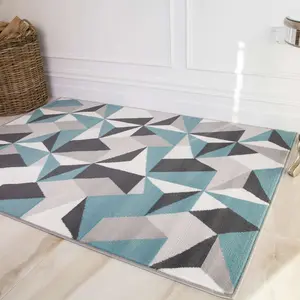 Duck Egg Grey Diamond Geometric Living Room Rug 60x110cm