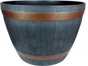 simpa Dark Grey 51cm Rustic Barrel Cask Planters