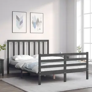 Berkfield Bed Frame with Headboard Grey Double Solid Wood