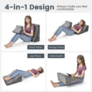 Costway 4 in 1 Bed Wedge Pillow Tablet Pillow Stand Side Pockets High Resilience Foam