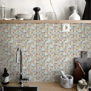 Amaranta Multicolour Matt Stone effect Natural stone Mosaic tile sheet, (L)300mm (W)300mm