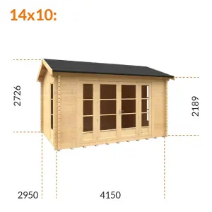 14ft x 10ft (4150mm x 2950mm) Horsforth "The Wyoming" 44mm Log Cabin With 4 Windows