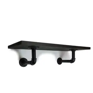 Solid Pine Rustical Shelf Black Ash Black Industrial Pipe Bracket 25x90cm