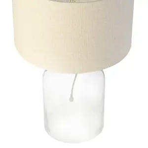 Contemporary Elegant Table Lamp with Clear Glass Base and Oatmeal Linen Shade