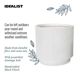 IDEALIST 24cm Small Round Planter, Ribbed White Reinforced Stone Cylinder Outdoor Plant Pot D24 H24 cm, 7.6L