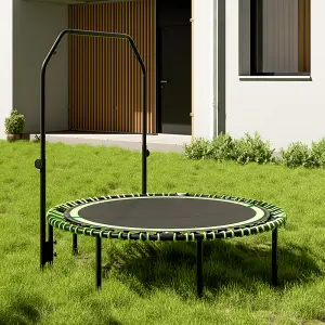 48in Bungee Cords Foldable Round Trampoline with Adjustable U-Handle Bar in Green for Indoor Outdoor