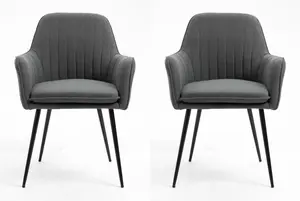 Hallowood Furniture Pair of Dark Grey Fabric Chair with Metal Legs