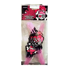 Amscan Skull And Crossbones Disposable Straws (Pack of 8) Pink/Black (One Size)