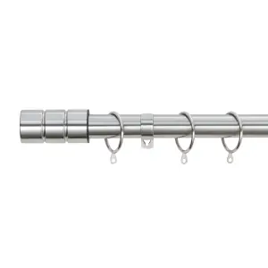 A.Unique Home Plain Barrel Metal Extendable Curtain Pole with Rings and Fittings (25/28mm) -Brushed Steel, 180cm - 340cm Approx