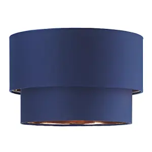 Modern Midnight Blue Cotton Double Tier Ceiling Shade with Shiny Copper Inner