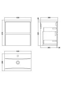 Edge Square Wall Hung 2 Drawer Vanity Unit & Ceramic Basin, 600mm - Woodgrain Autumn Oak - Balterley