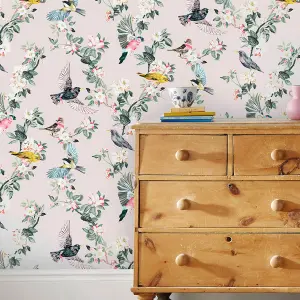 Joules Multicolour Garden birds Smooth Wallpaper Sample