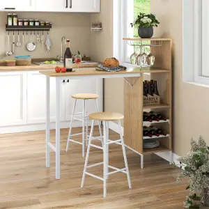 Costway 3PCS Bar Table Chair Set Industrial Dining Table Stools w/ Glass Holders & Wine Racks