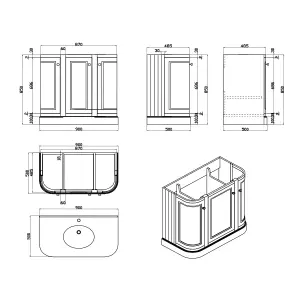 Fairmont Curved White Floor Standing Vanity Unit (W)900mm