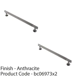 2 PACK - Reeded Lined Bar Door Pull Handle - 274mm x 13mm - 224mm Centres - Anthracite