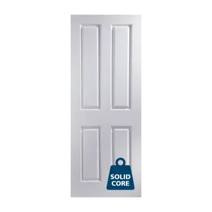 Jeld-Wen 4 panel Solid core Unglazed Contemporary White Woodgrain effect Internal Door, (H)1981mm (W)610mm (T)35mm