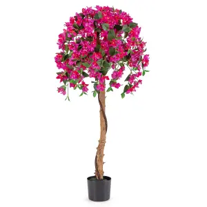 COSTWAY 130cm Artificial Azalea Tree Faux Tree in Pot Indoor Tall Decorative Plant