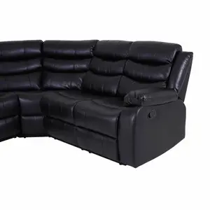 Roma 5 Seater Leather Recliner Corner Sofa Set Black