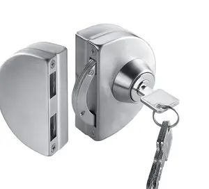 Clamp-on lock with hook bolt, keep, brushed stainless steel