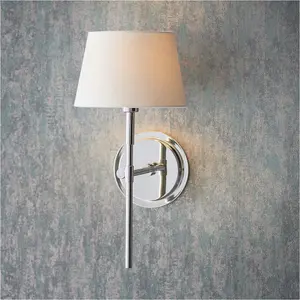 Indoor Bright Nickel Plate Wall Light - Ivory Linen Mix Fabric Shade - Dimmable 6W LED E14