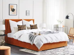 Velvet EU King Size Ottoman Bed Orange ROUEN