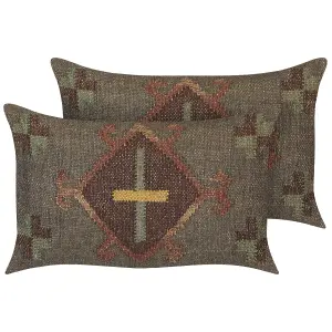 Set of 2 Cushions KATORA Jute 30 x 50 cm Oriental Green